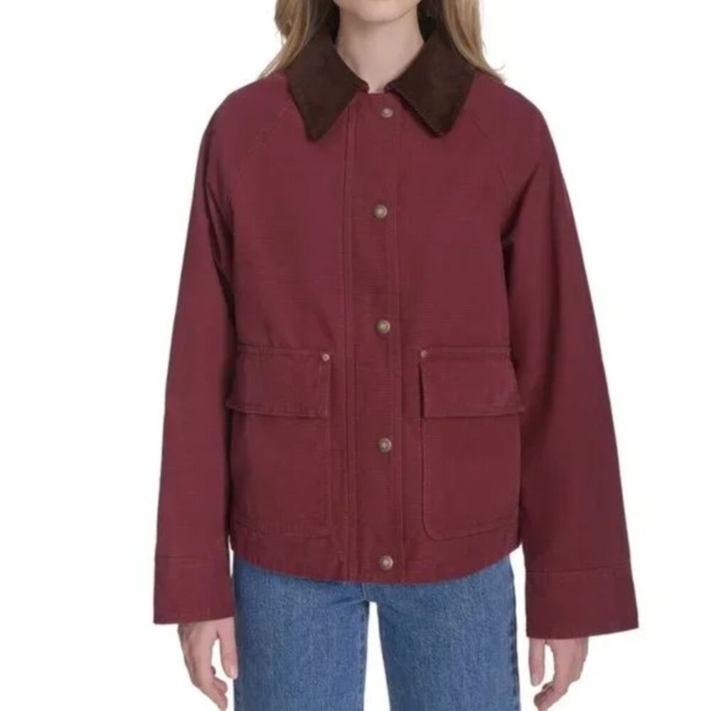 Levis Chore Jacket Womens Red Canvas Lightweight Utility Barn Jacket - Picture 2 of 7